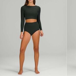 USED Lululemon Waterside Ribbed High-Waist Full Swim Bottom-Rainforest Green